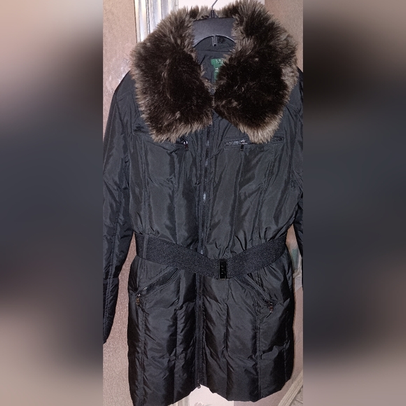 Ralph Lauren Jackets & Blazers - Lauren Ralph Lauren Women's Black Faux Fur-Collar Long Jacket Womens XL